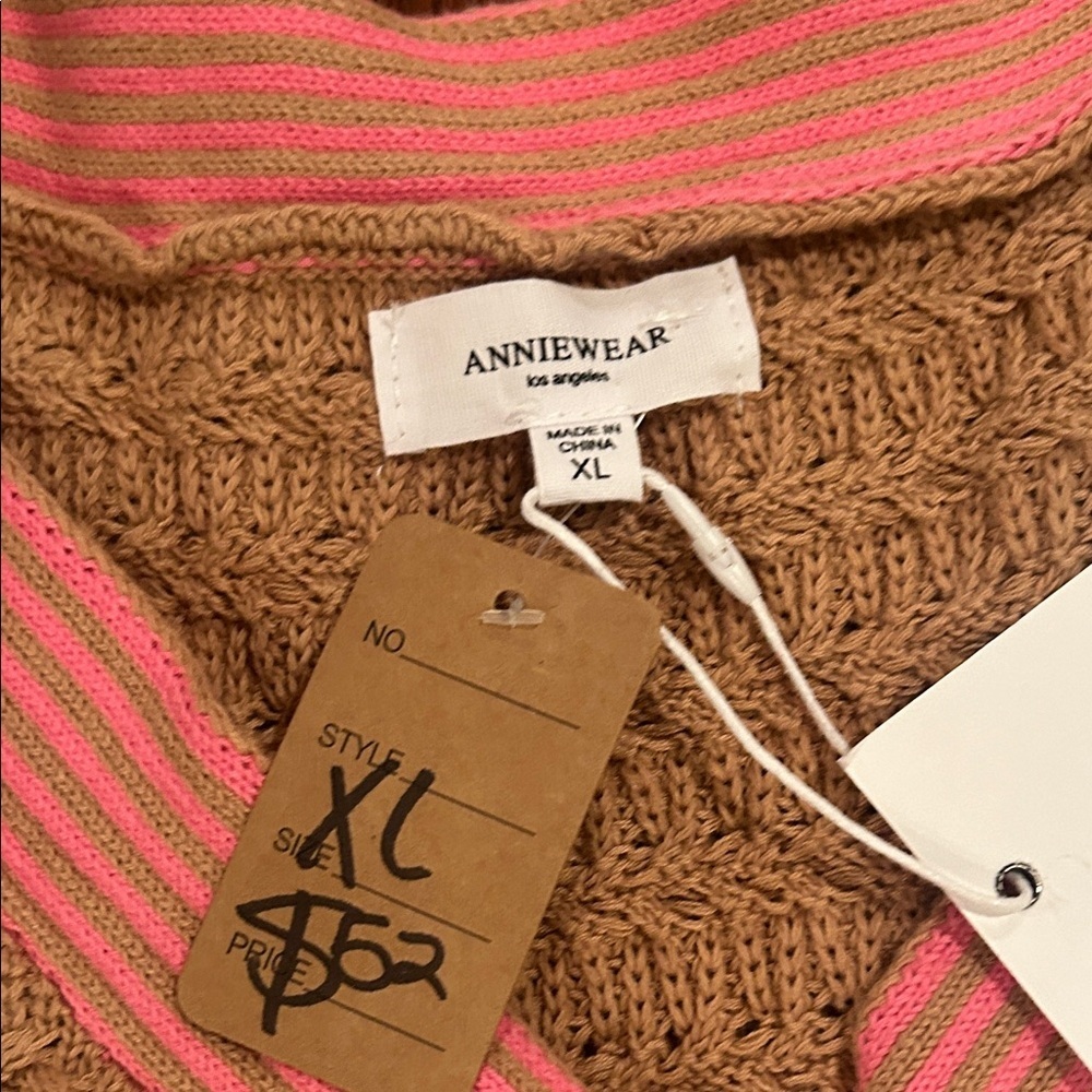 Boutique Beige Cardigan with Pink Trim - Picture 3 of 8